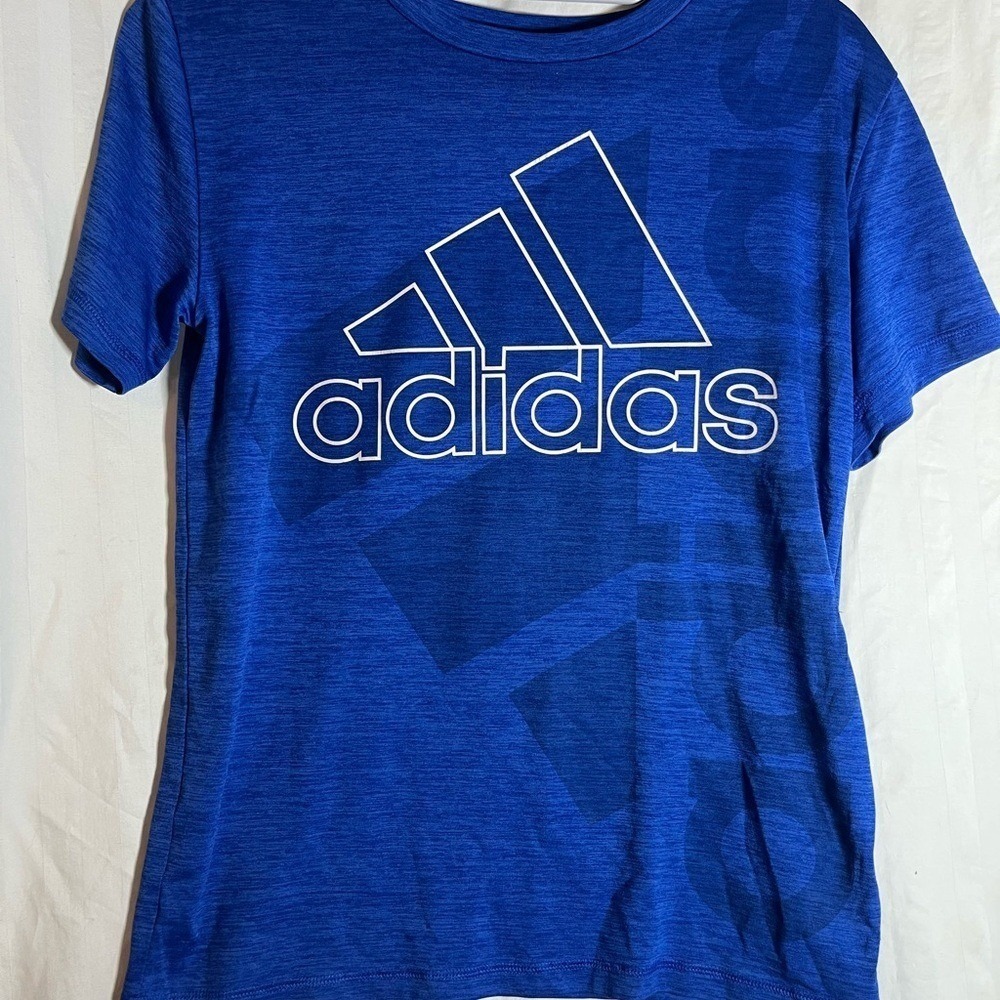 Adidas Boys Blue AEROREADY Performance Graphic Logo T-Shirt Size M 10-12